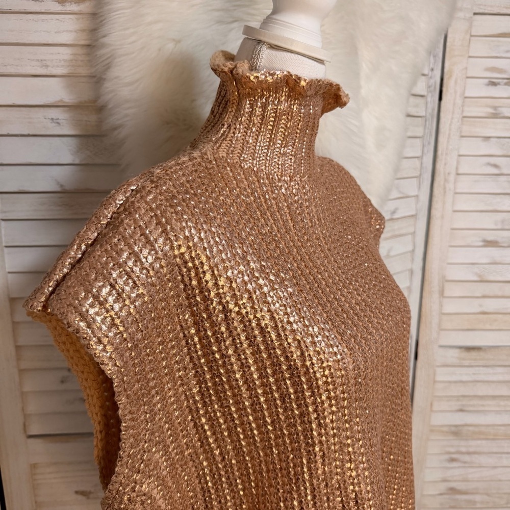She + Sky Shimmering Gold Turtleneck Sweater - Picture 7 of 12
